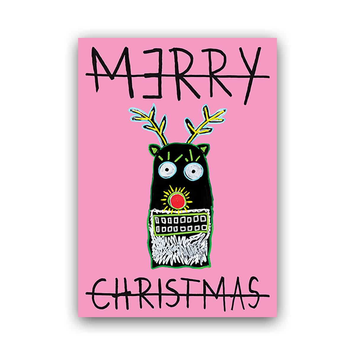 CHRISTMAS CARD - RUDOLPH - PINK