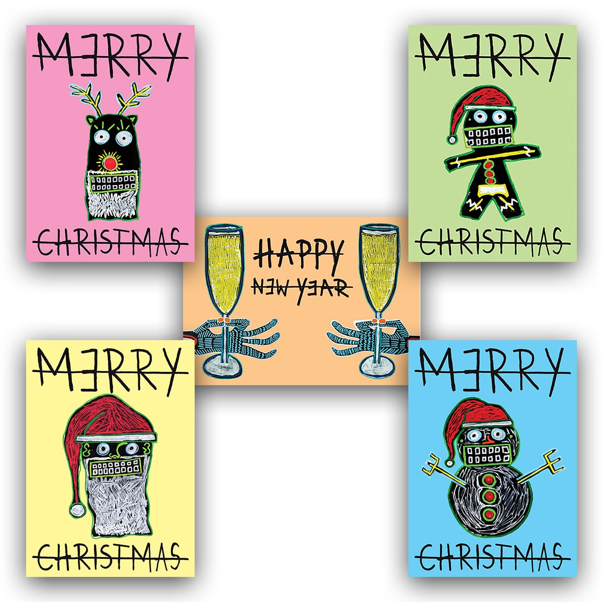 CHRISTMAS CARDS - SET 5 - MULTICOLORED