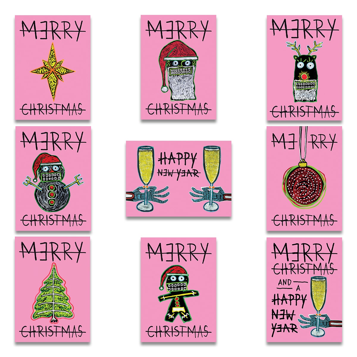 CHRISTMAS CARDS - SET 9 - PINK