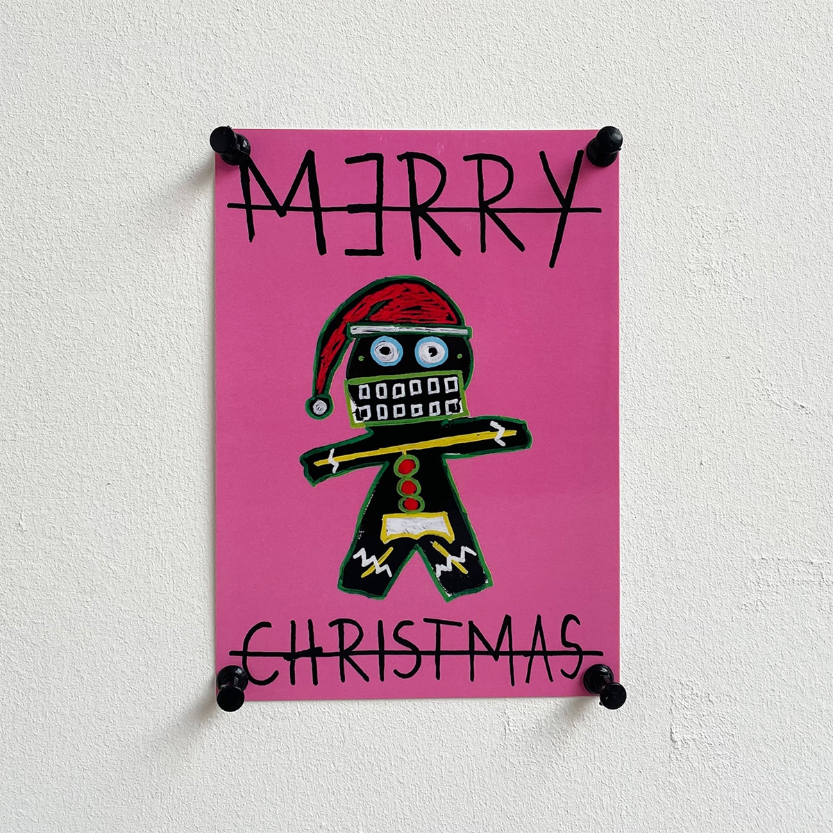 CHRISTMAS CARD - GINGERBREAD MAN - PINK