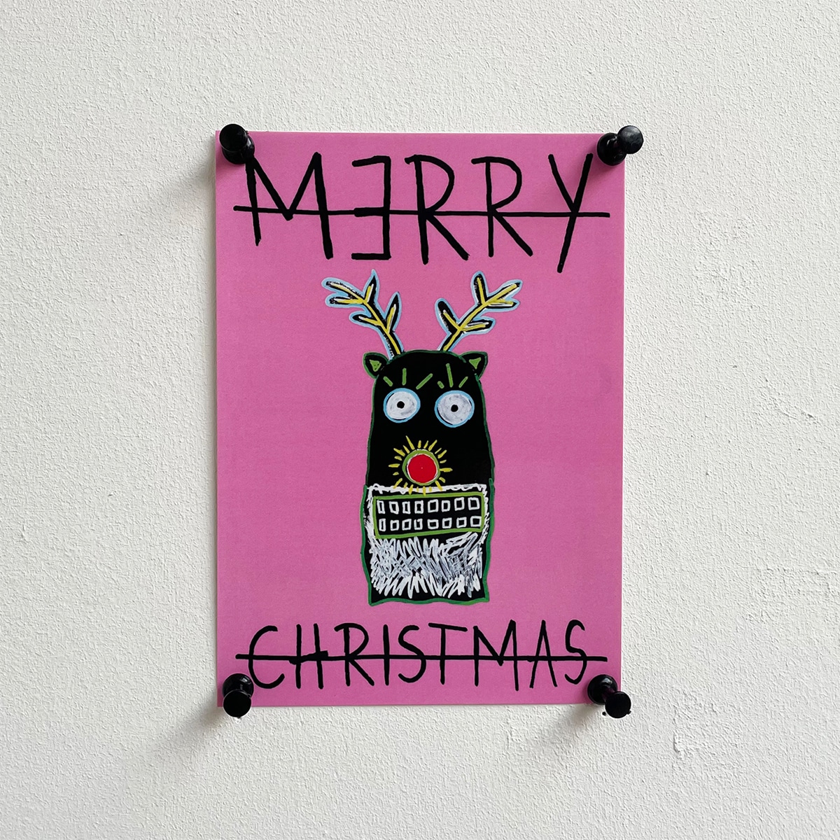 CHRISTMAS CARD - RUDOLPH - PINK